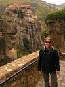 Ashe on the staircase leading up to Megalo Meteora Monastery, heading back down.